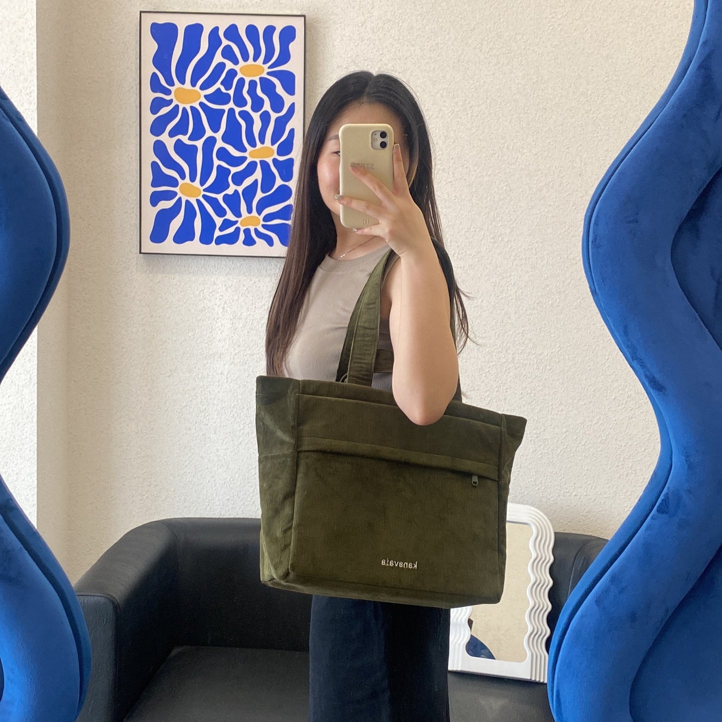 Kanavaia Double-Handle Corduroy Tote Bag Army Green