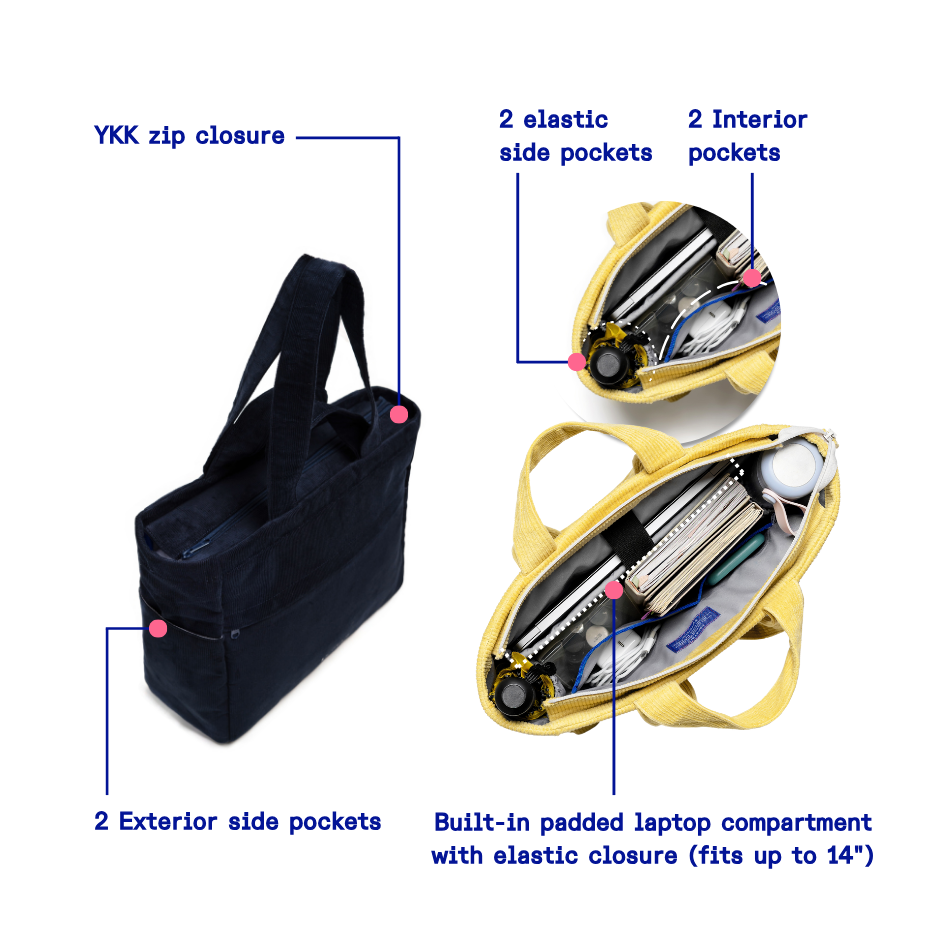 Kanavaia Double-Handle Corduroy Tote Bag Navy Blue