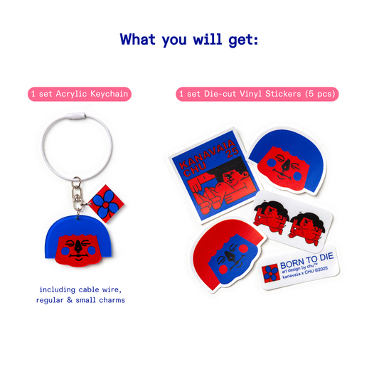 Kanavaia x Chuanslee - Acrylic Keychain & Sticker Bundle Pack - Luna Blue