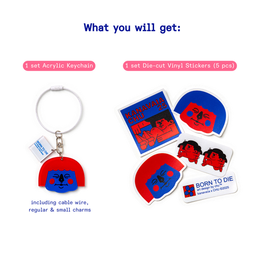 Kanavaia x Chuanslee - Acrylic Keychain & Sticker Bundle Pack - Luna Red