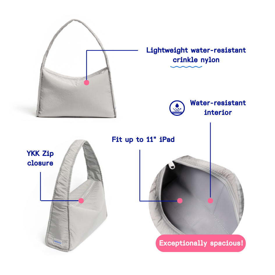 Kanavaia Crinkle Slouchy Shoulder Bag Ash Grey
