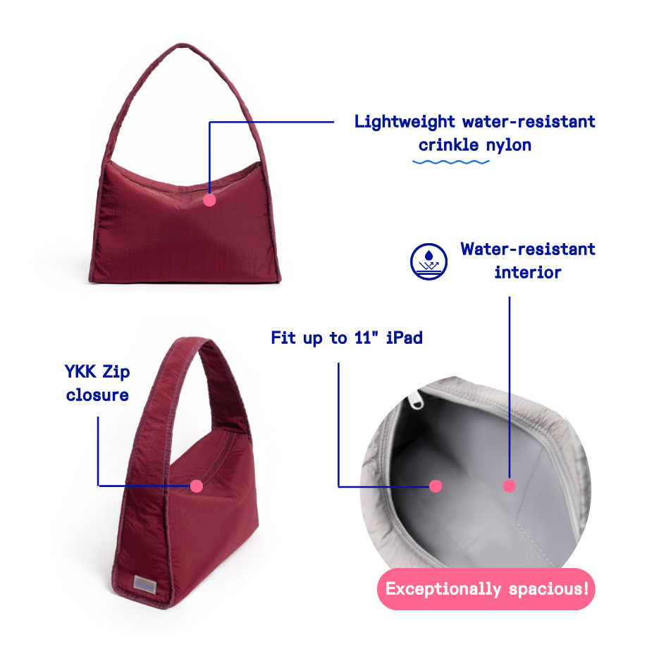 Kanavaia Crinkle Slouchy Shoulder Bag Burgundy