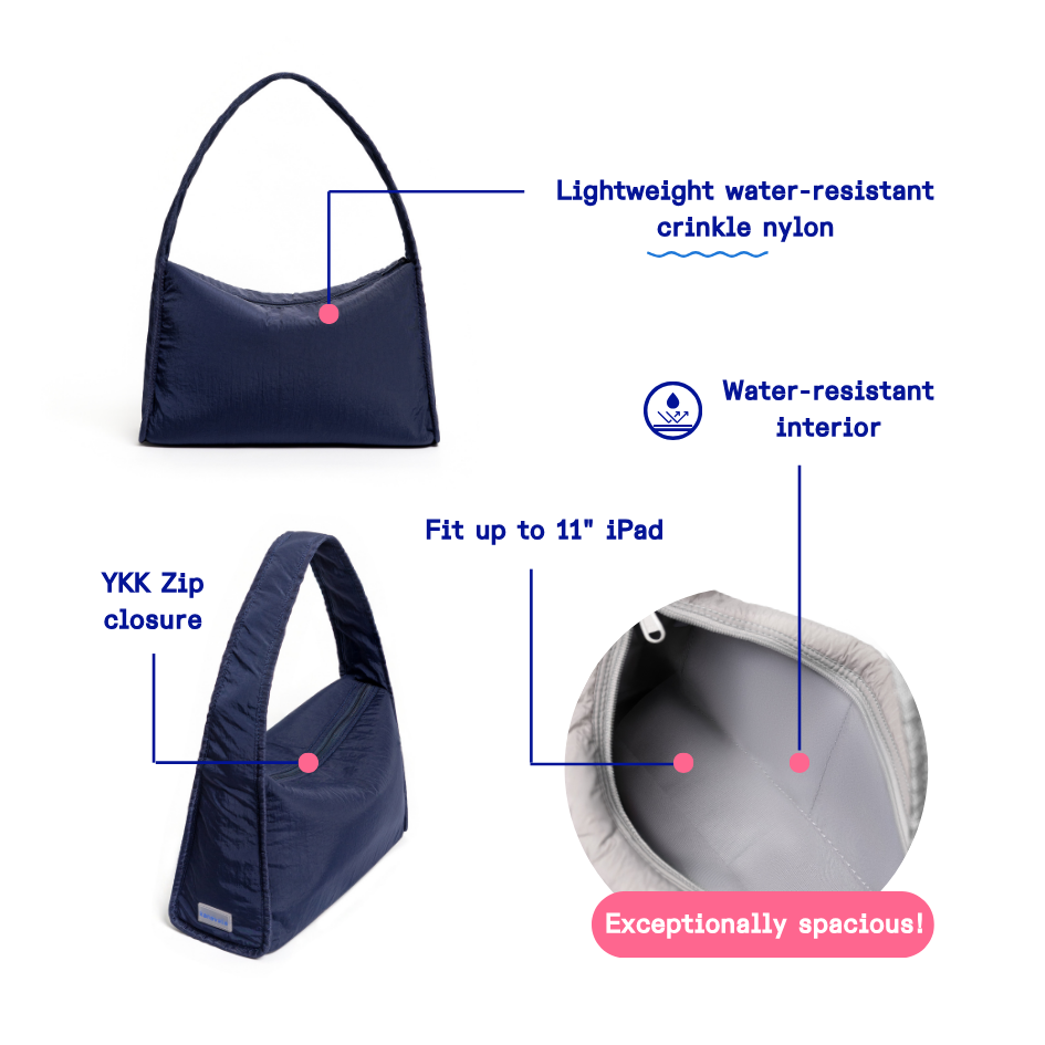 Kanavaia Crinkle Slouchy Shoulder Bag Navy Blue