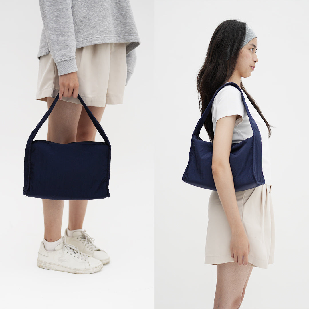 Kanavaia Crinkle Slouchy Shoulder Bag Navy Blue