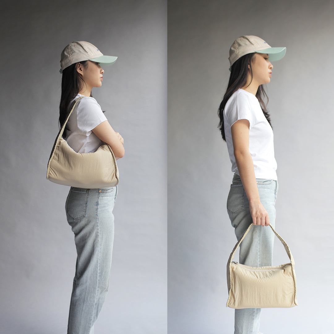 Kanavaia Crinkle Slouchy Shoulder Bag Almond