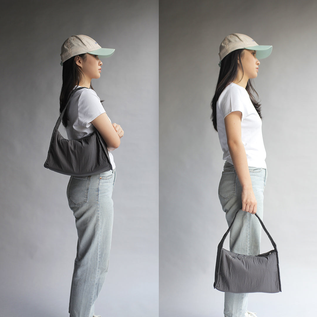 Kanavaia Crinkle Slouchy Shoulder Bag Dark Grey
