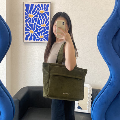 Kanavaia Double-Handle Corduroy Tote Bag Army Green