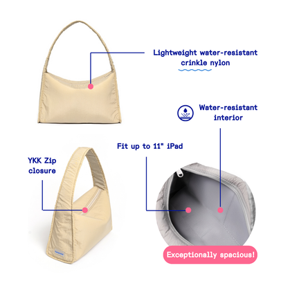 Kanavaia Crinkle Slouchy Shoulder Bag Almond
