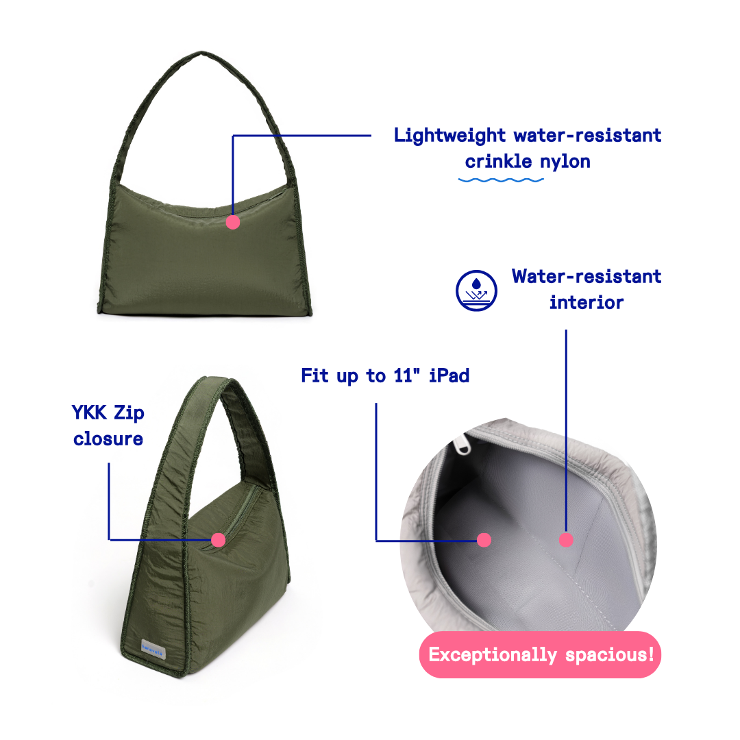 Kanavaia Crinkle Slouchy Shoulder Bag Olive Green