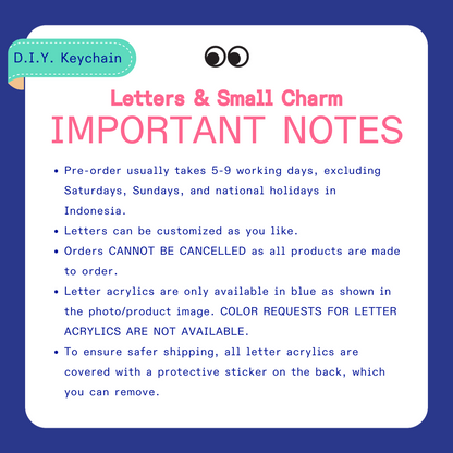 [Pre-Order] Kanavaia DIY Acrylic Keychain - Letters and Small Charms (Keyring Excluded)