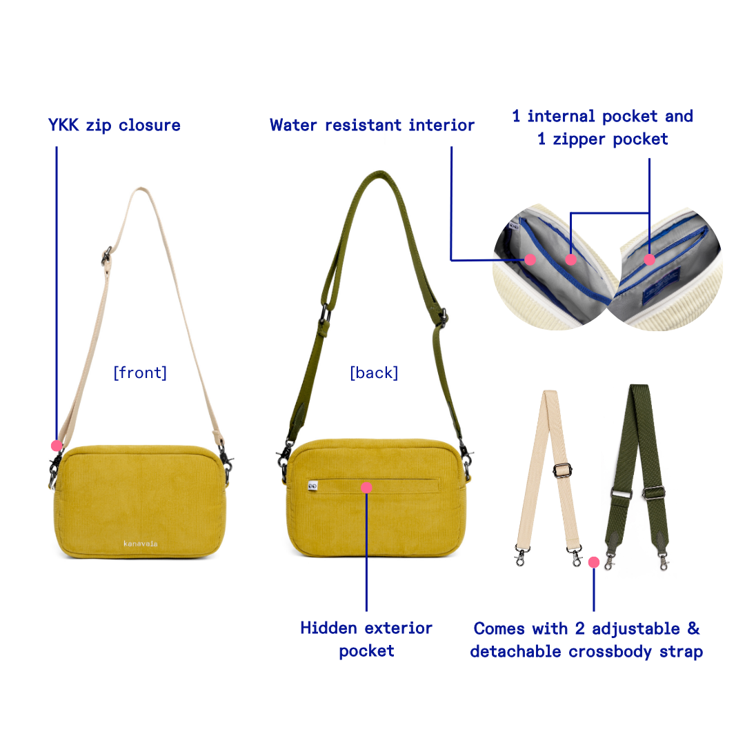 Kanavaia Corduroy Crossbody Bag Olive Yellow