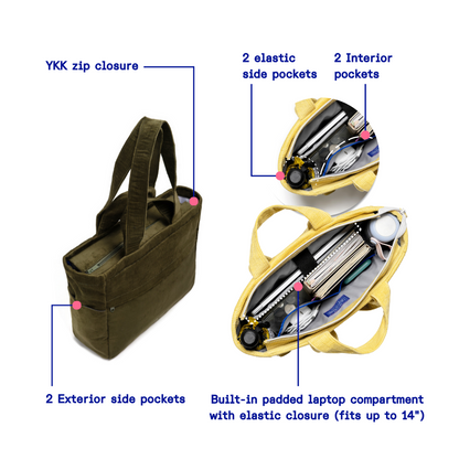 Kanavaia Double-Handle Corduroy Tote Bag Army Green