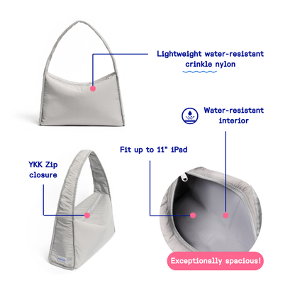 Kanavaia Crinkle Slouchy Shoulder Bag Ash Grey