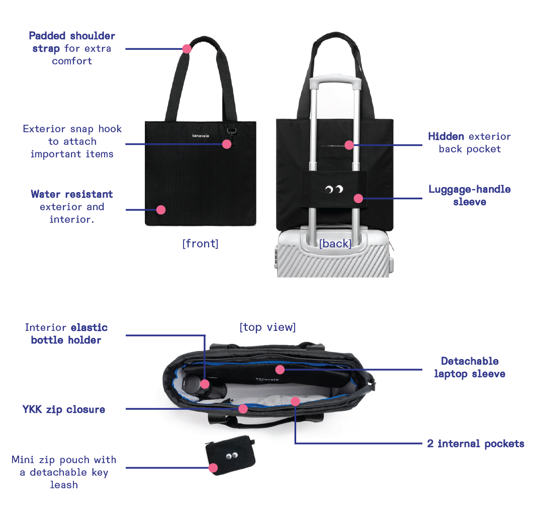 Kanavaia 2-in-1 Tote Laptop Bag All Black