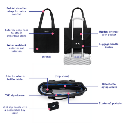 Kanavaia 2-in-1 Tote Laptop Bag All Black