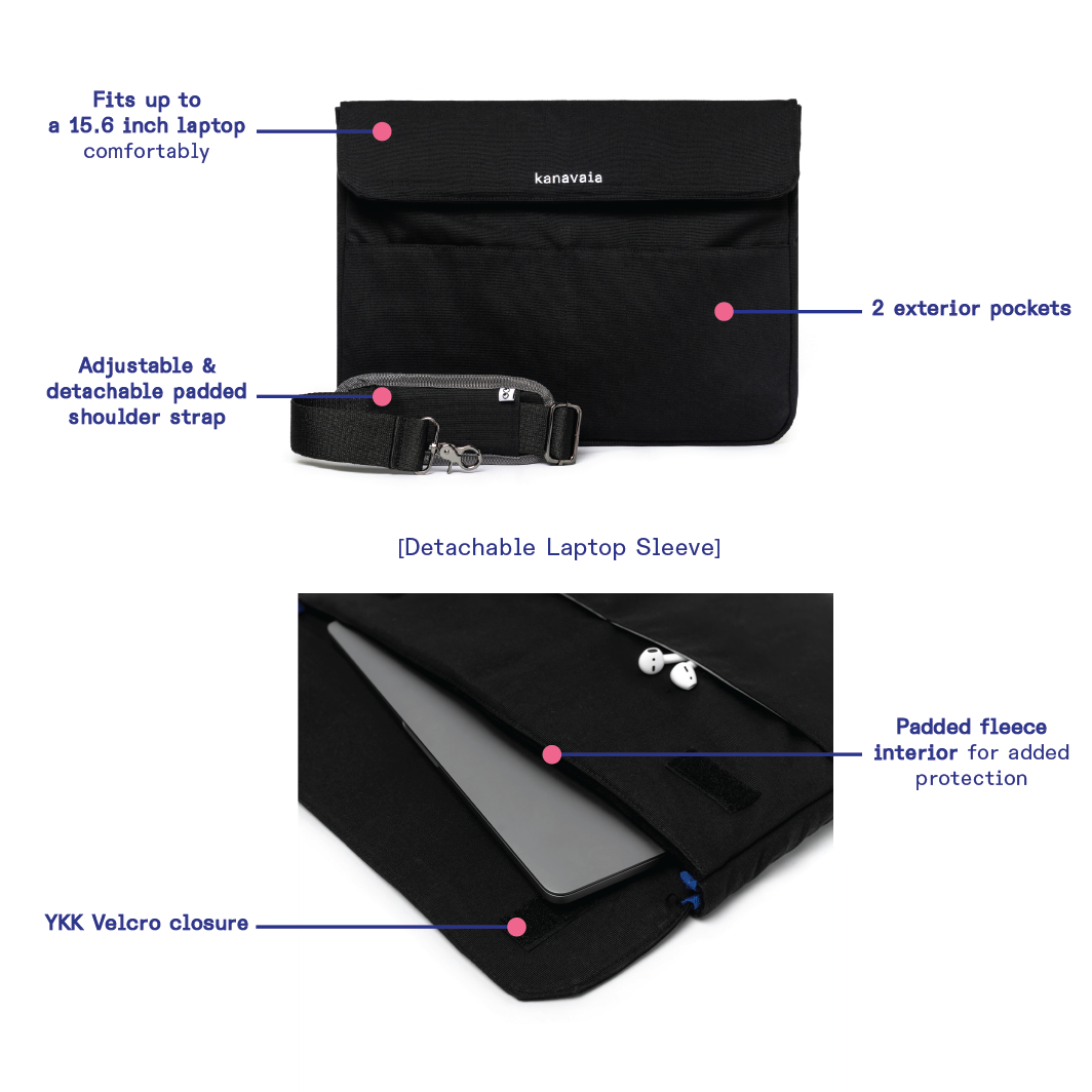 Kanavaia 2-in-1 Tote Laptop Bag All Black