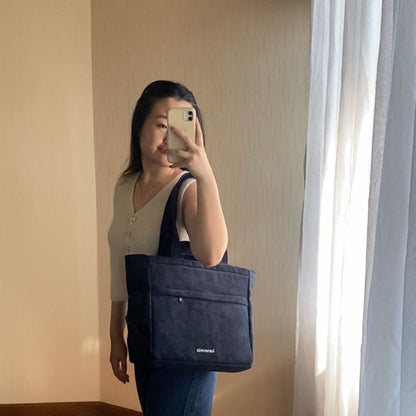 Kanavaia Double-Handle Corduroy Tote Bag Navy Blue