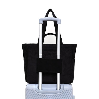 Kanavaia Double-Handle Corduroy Tote Bag Black