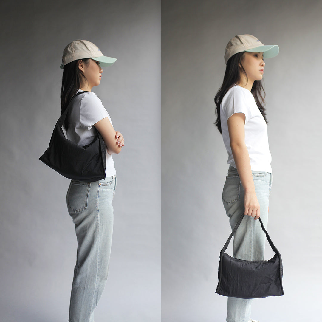 Kanavaia Crinkle Slouchy Shoulder Bag Black