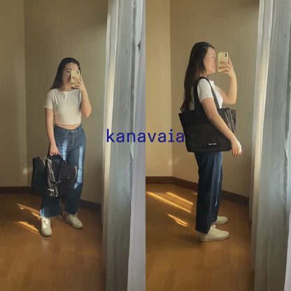 Kanavaia Double-Handle Corduroy Tote Bag Black