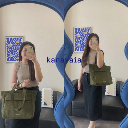 Kanavaia Double-Handle Corduroy Tote Bag Army Green