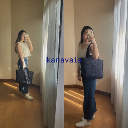 Kanavaia Double-Handle Corduroy Tote Bag Navy Blue